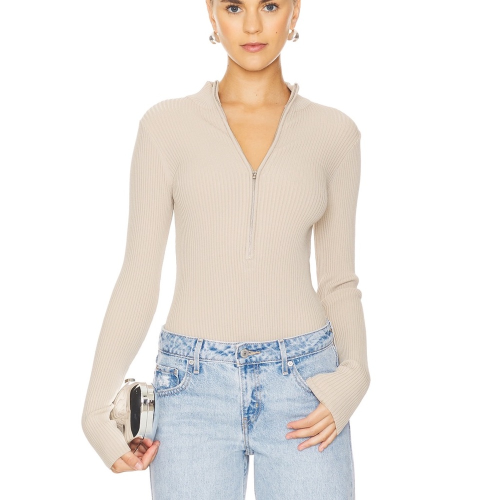 Good American Virgo Ribbed Zip Bodysuit size small